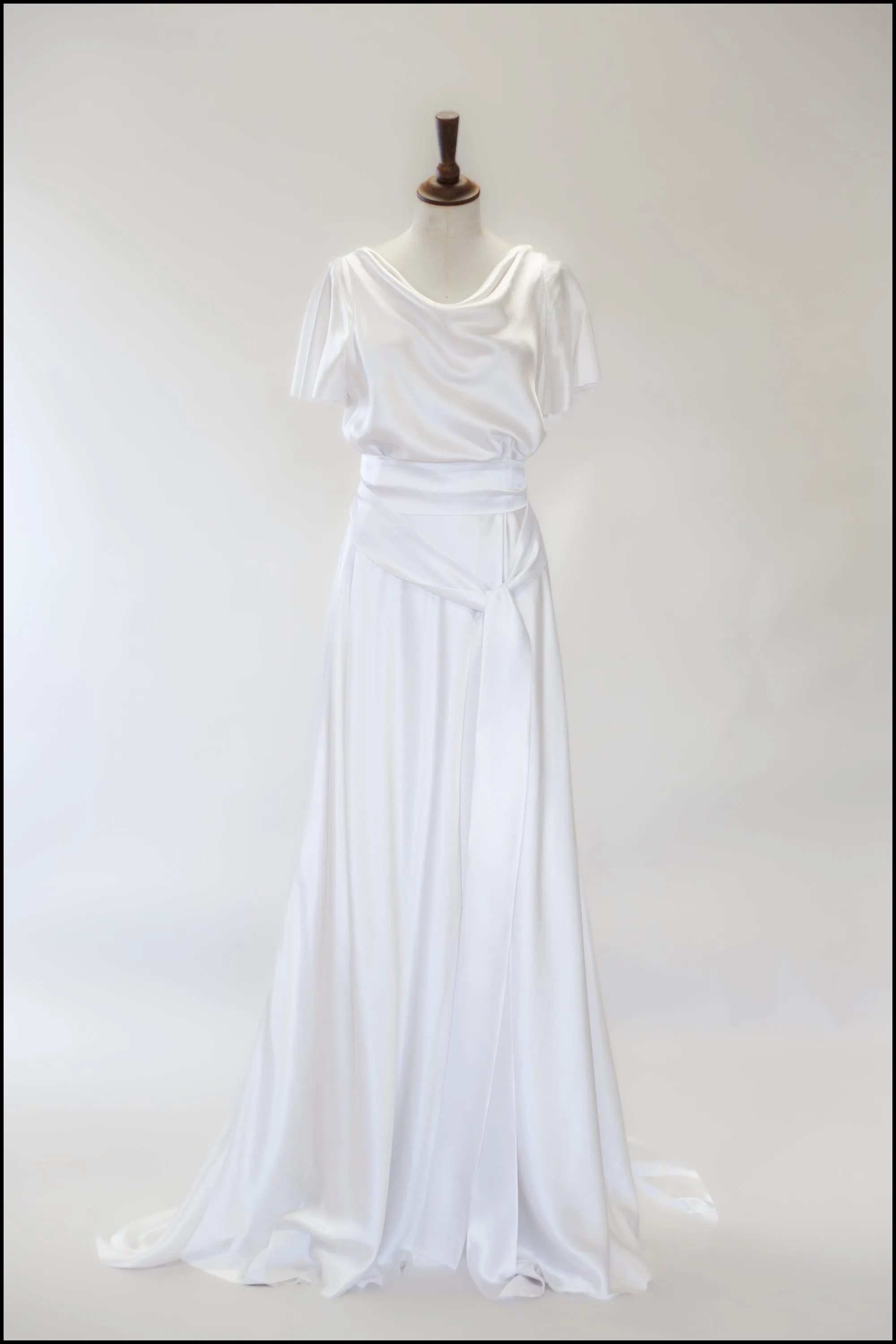 '1930 Flutter' Silk Satin White Bias Cut Gown