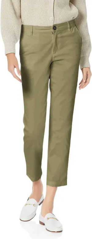 Amazon Essentials Women's Mid-Rise Slim-Fit Stretchy Cropped Tapered Leg Khaki Dress Pants (Available in Plus Size)