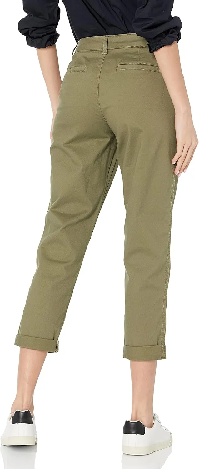 Amazon Essentials Women's Mid-Rise Slim-Fit Stretchy Cropped Tapered Leg Khaki Dress Pants (Available in Plus Size)