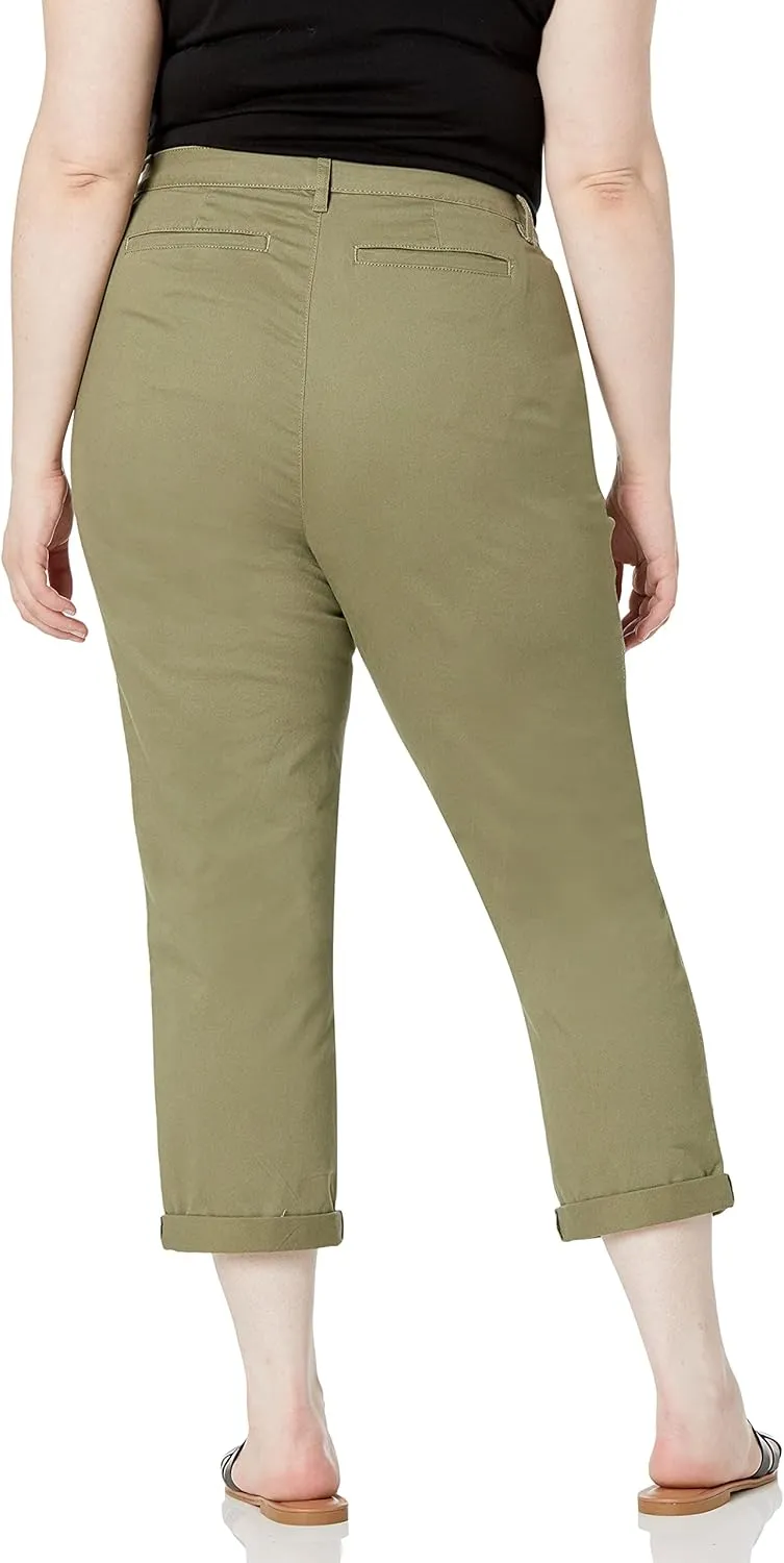 Amazon Essentials Women's Mid-Rise Slim-Fit Stretchy Cropped Tapered Leg Khaki Dress Pants (Available in Plus Size)