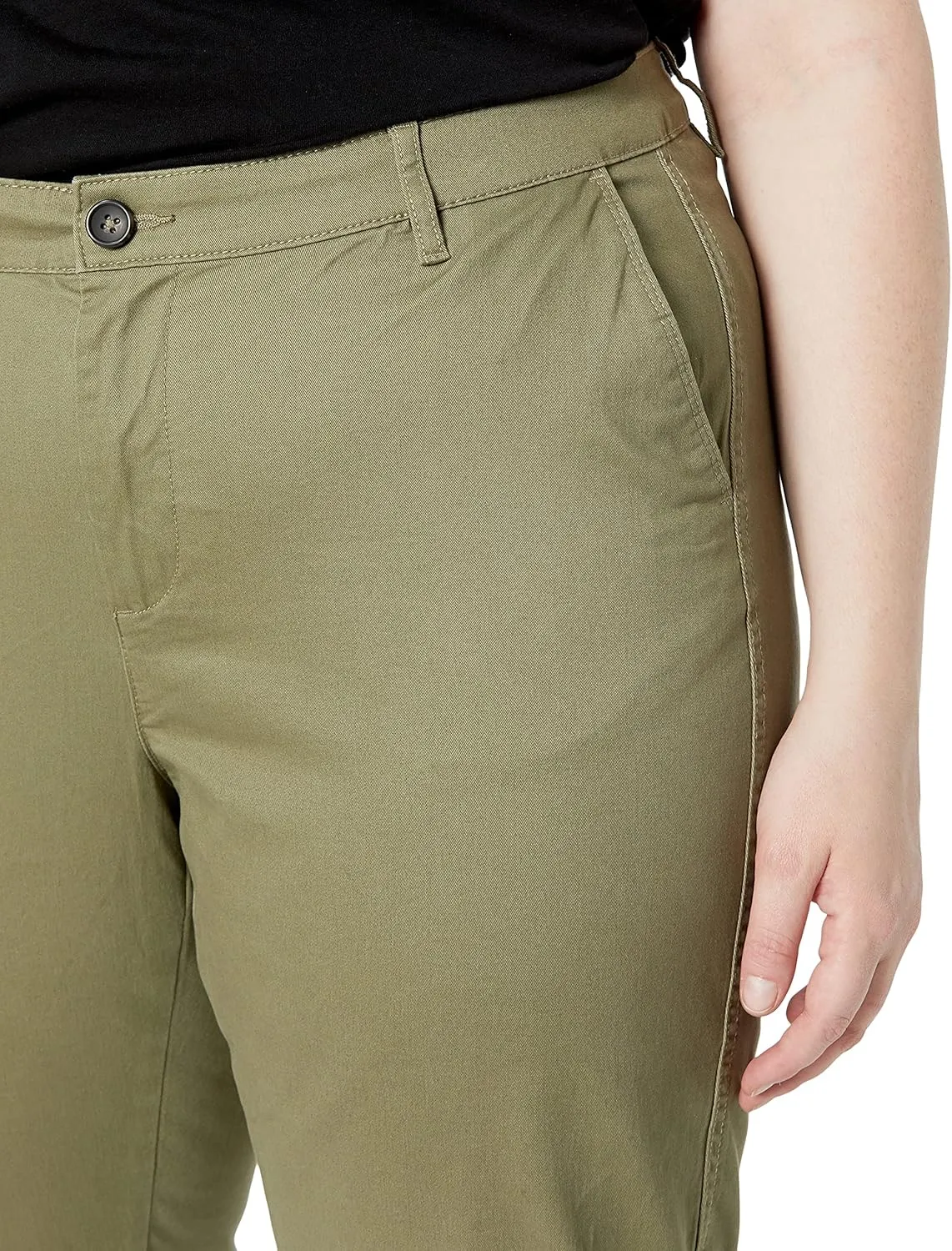 Amazon Essentials Women's Mid-Rise Slim-Fit Stretchy Cropped Tapered Leg Khaki Dress Pants (Available in Plus Size)