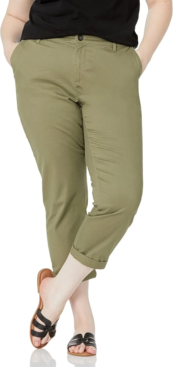 Amazon Essentials Women's Mid-Rise Slim-Fit Stretchy Cropped Tapered Leg Khaki Dress Pants (Available in Plus Size)