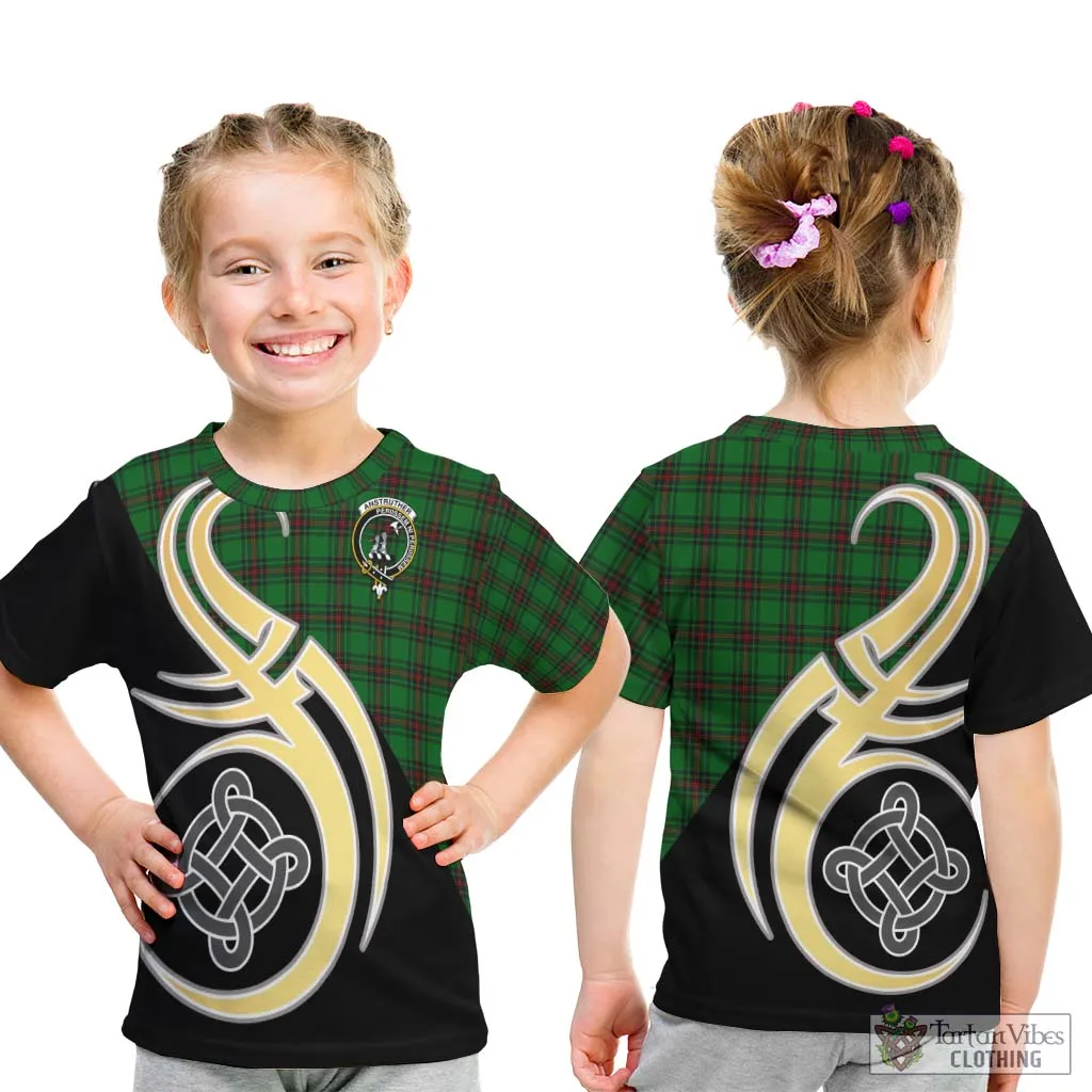 Anstruther Tartan Kid T-Shirt with Family Crest and Celtic Symbol Style