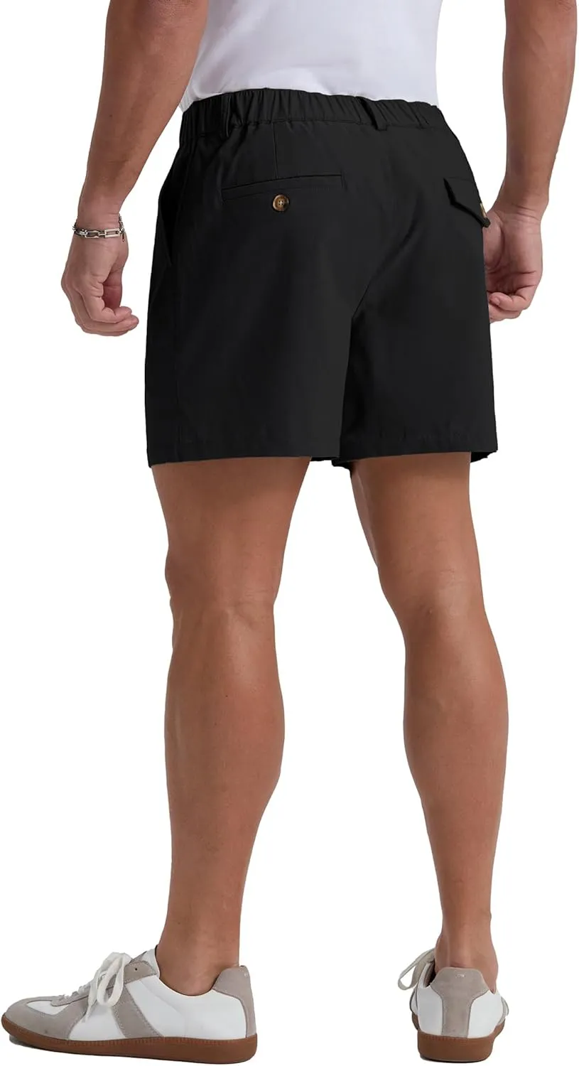Askdeer Men's 5.5" Shorts Classic-fit Casual Elastic Waistband Shorts Summer Walking, Office, Daily Wear with Multi-Pockets