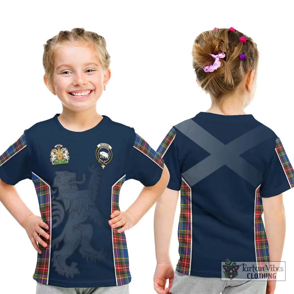 Bethune Tartan Kid T-Shirt with Family Crest and Lion Rampant Vibes Sport Style