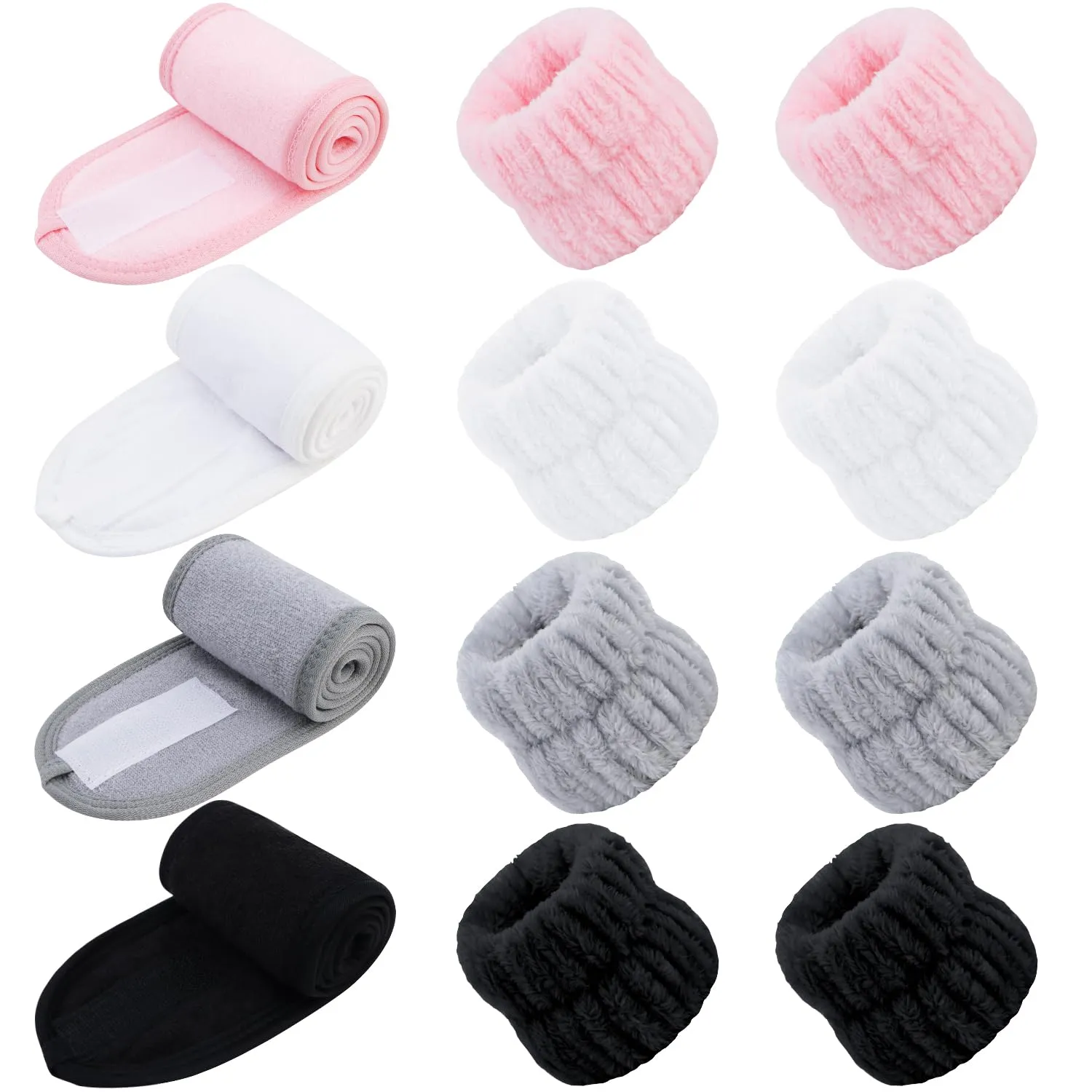 Chanaco Spa 12Pcs Facial Headband and Wristband Set - Terry Cloth Head Wrap for Face Wash, Makeup Removal, Skincare, Shower, Bath, Sport