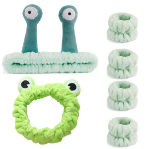 Chanaco Spa Frog and Snail Hair Accessories for Women and Girls - Headband and Wristband Set for Makeup, Skincare, and Face Washing