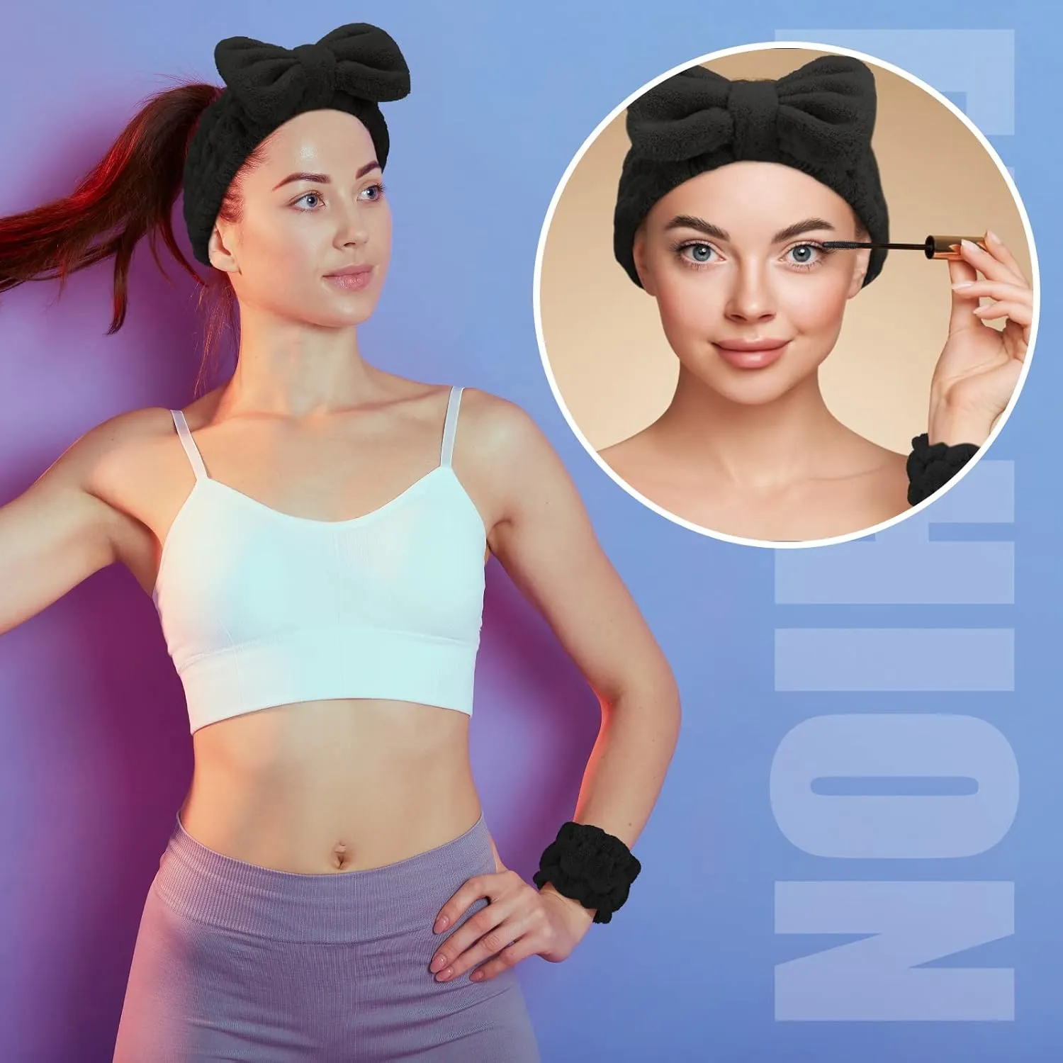 Chuangdi 4 Pcs Microfiber Headband Spa Wristbands and Wrist Bands for Washing Face Cuffs Towel Wristbands Hair Headband Face Wash Cuffs for Women Makeup(Black)