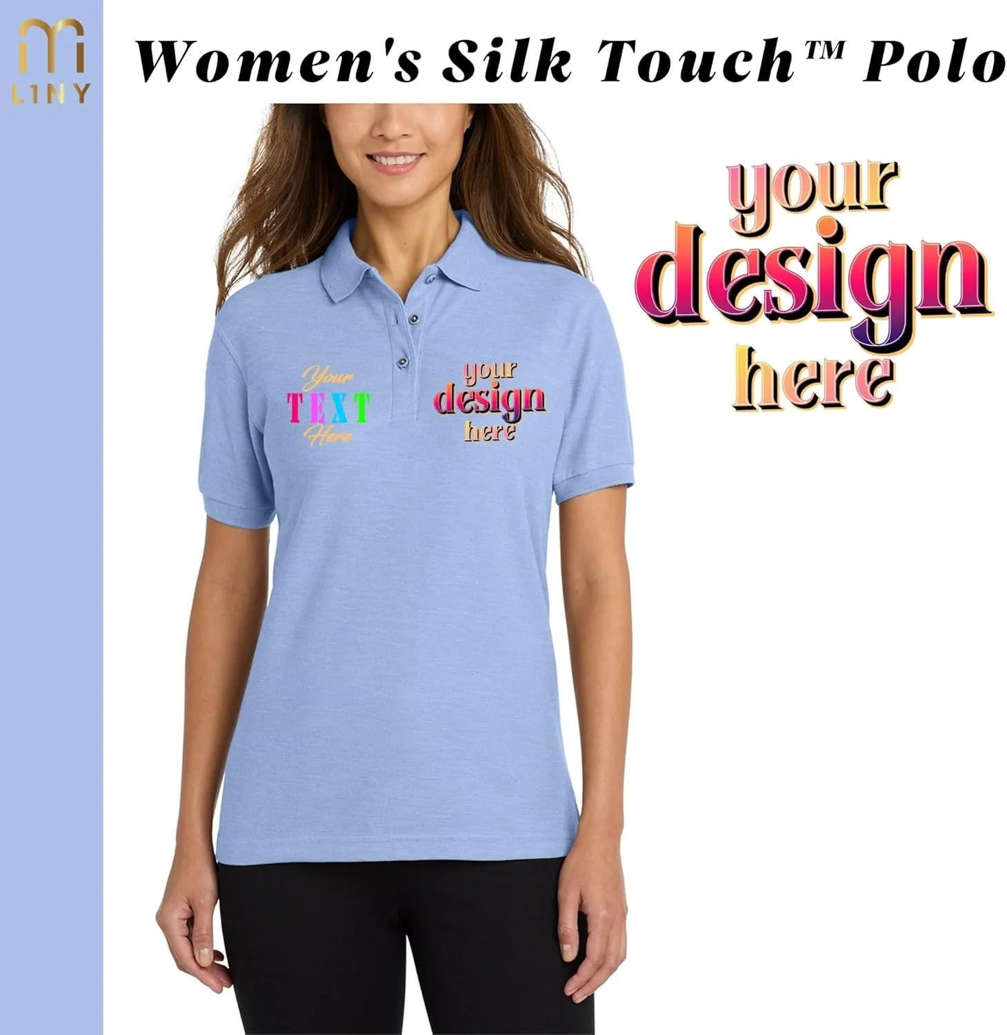 Custom Polo Shirts for Women Personalized Work or Golf Polo, Sweat - Absorbing Fabric, Slim Fit Design - L500