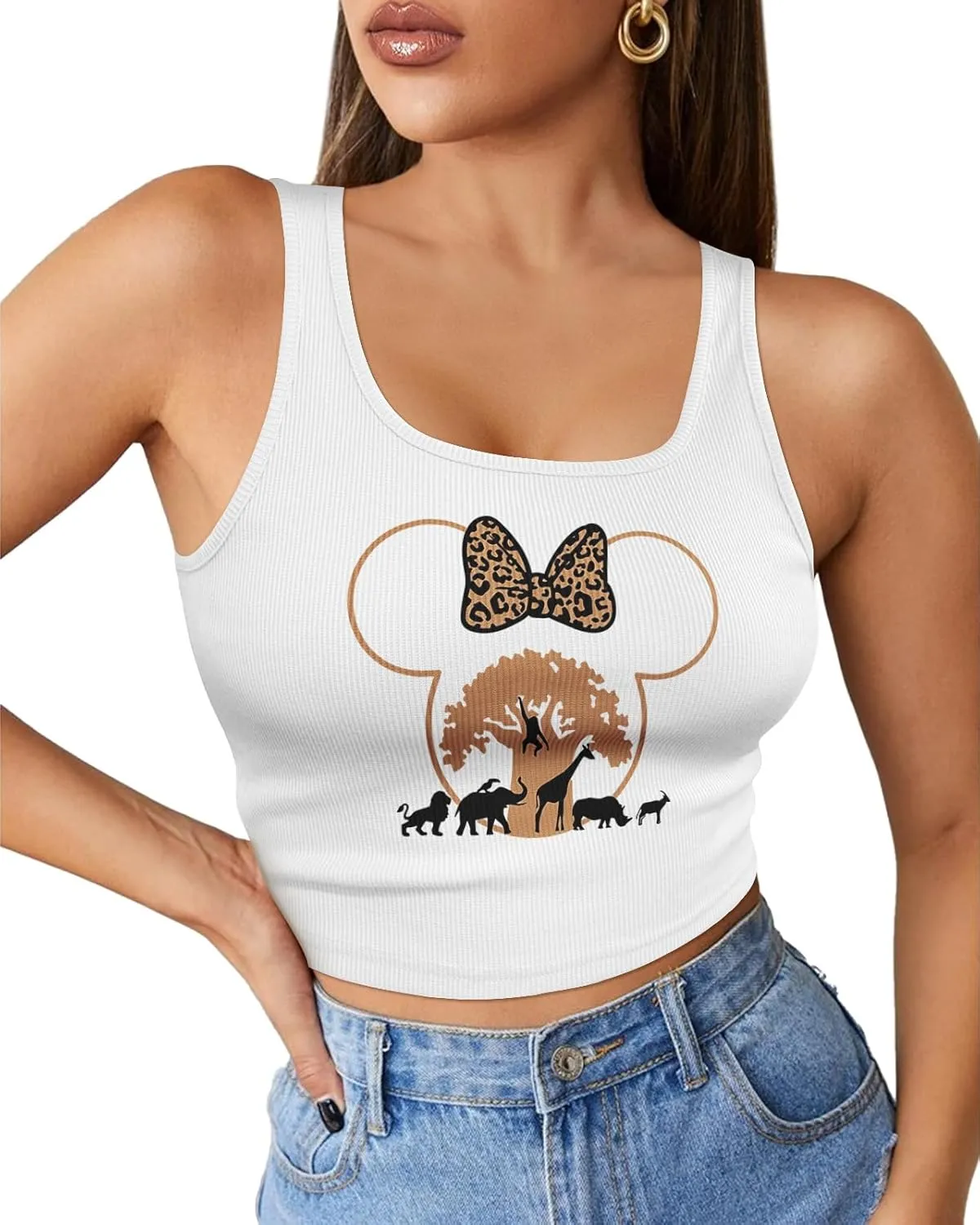 Flafens Crop Tops for Women Summer Tank Tops - Cute Ribbed U Neck Graphic Sleeveless T Shirts Yoga Gym Short Tanktops