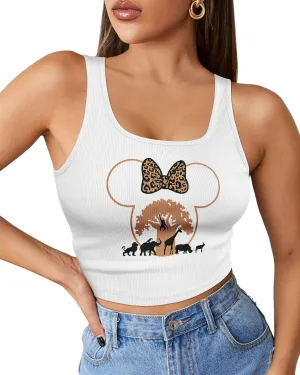 Flafens Crop Tops for Women Summer Tank Tops - Cute Ribbed U Neck Graphic Sleeveless T Shirts Yoga Gym Short Tanktops