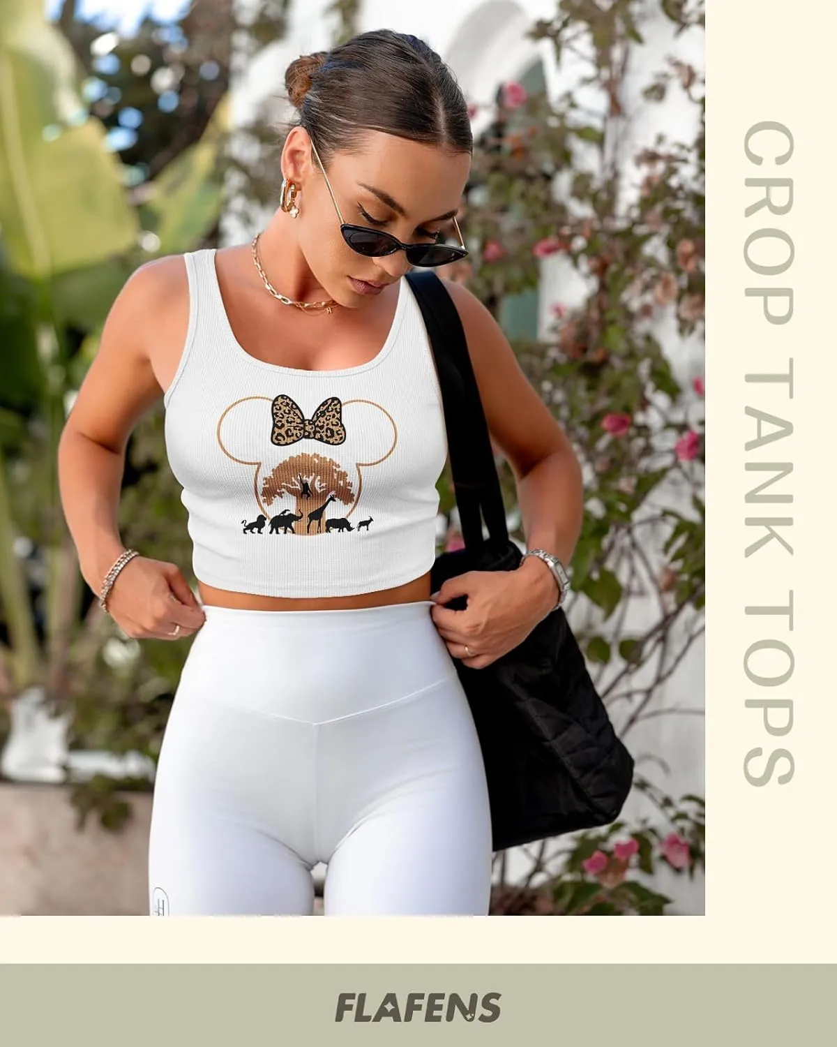Flafens Crop Tops for Women Summer Tank Tops - Cute Ribbed U Neck Graphic Sleeveless T Shirts Yoga Gym Short Tanktops