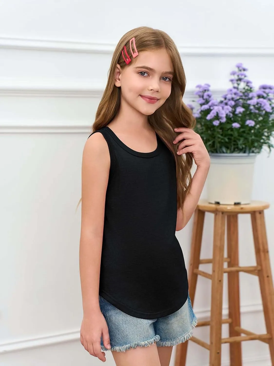 Haloumoning Girls Tank Tops Kids Summer Crewneck Sleeveless Shirts Dancewear 5-14 Years