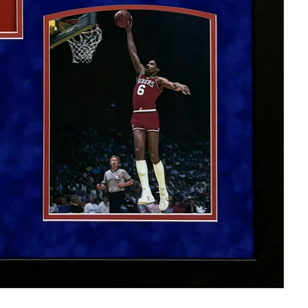 Julius "Dr J" Erving Signed Philadelphia Red Custom Suede Matte Framed Basketball Jersey