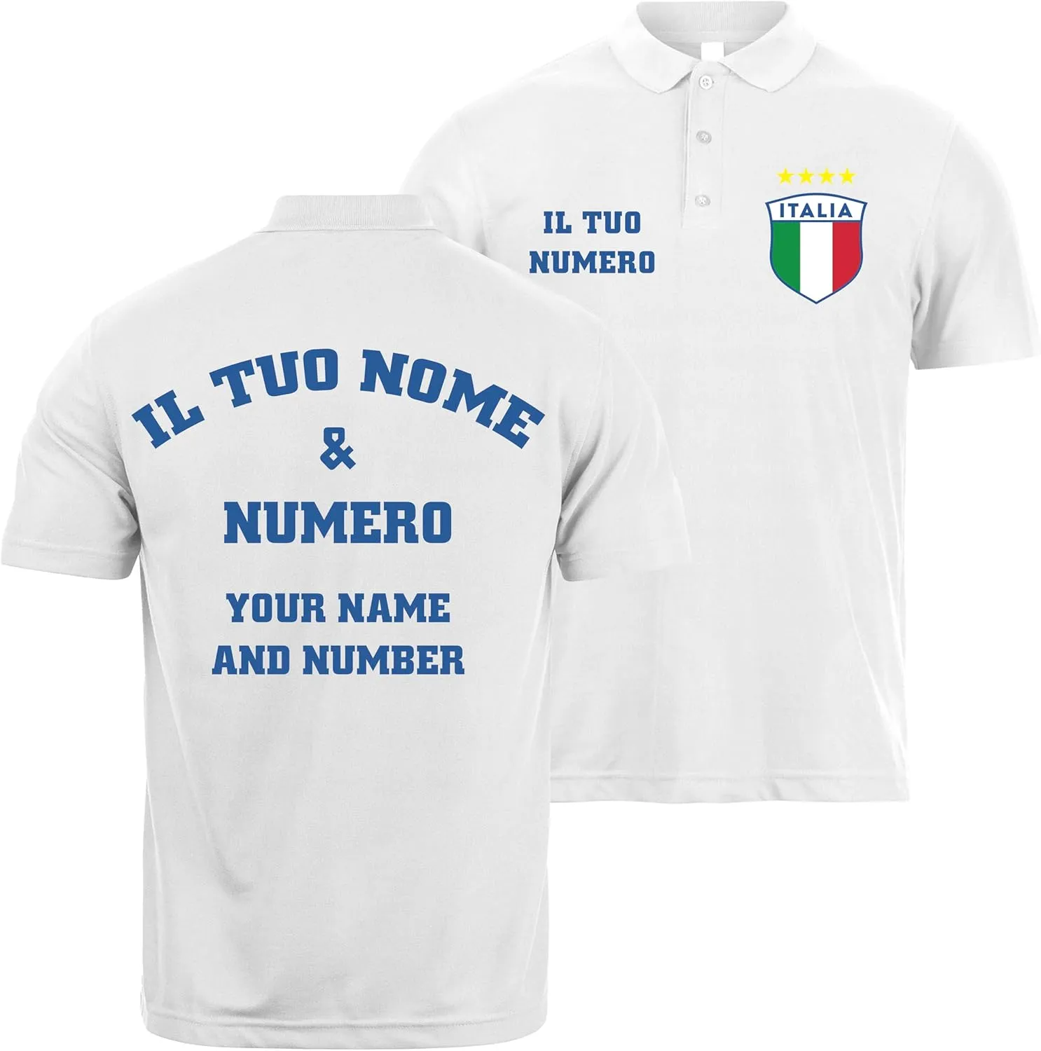 lepni.me Mens Italy Football Polo Shirt with Name and Number, Italian Flag Badge Custom Jersey, European Championship 2024