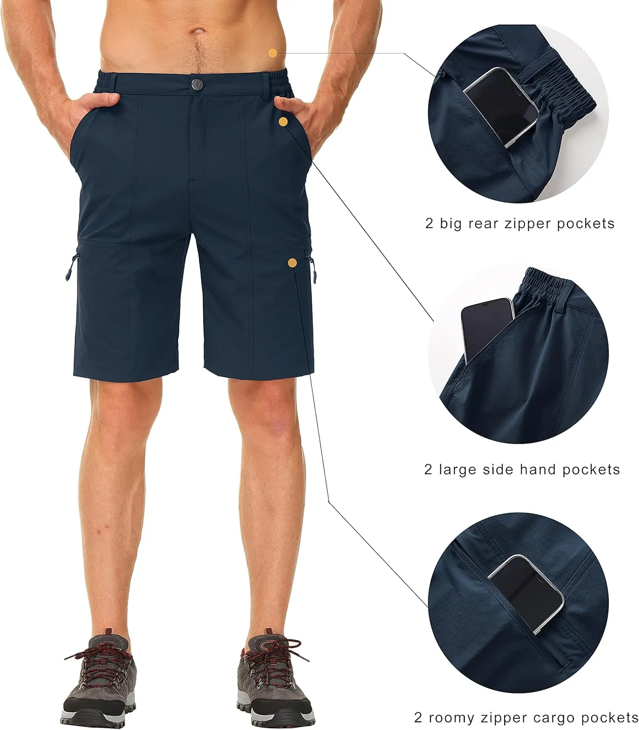 Libin Men's Quick Dry Golf 10" Shorts, Lightweight Hiking Stretch Gear, Travel Fishing Casual Tactical Pockets Shorts