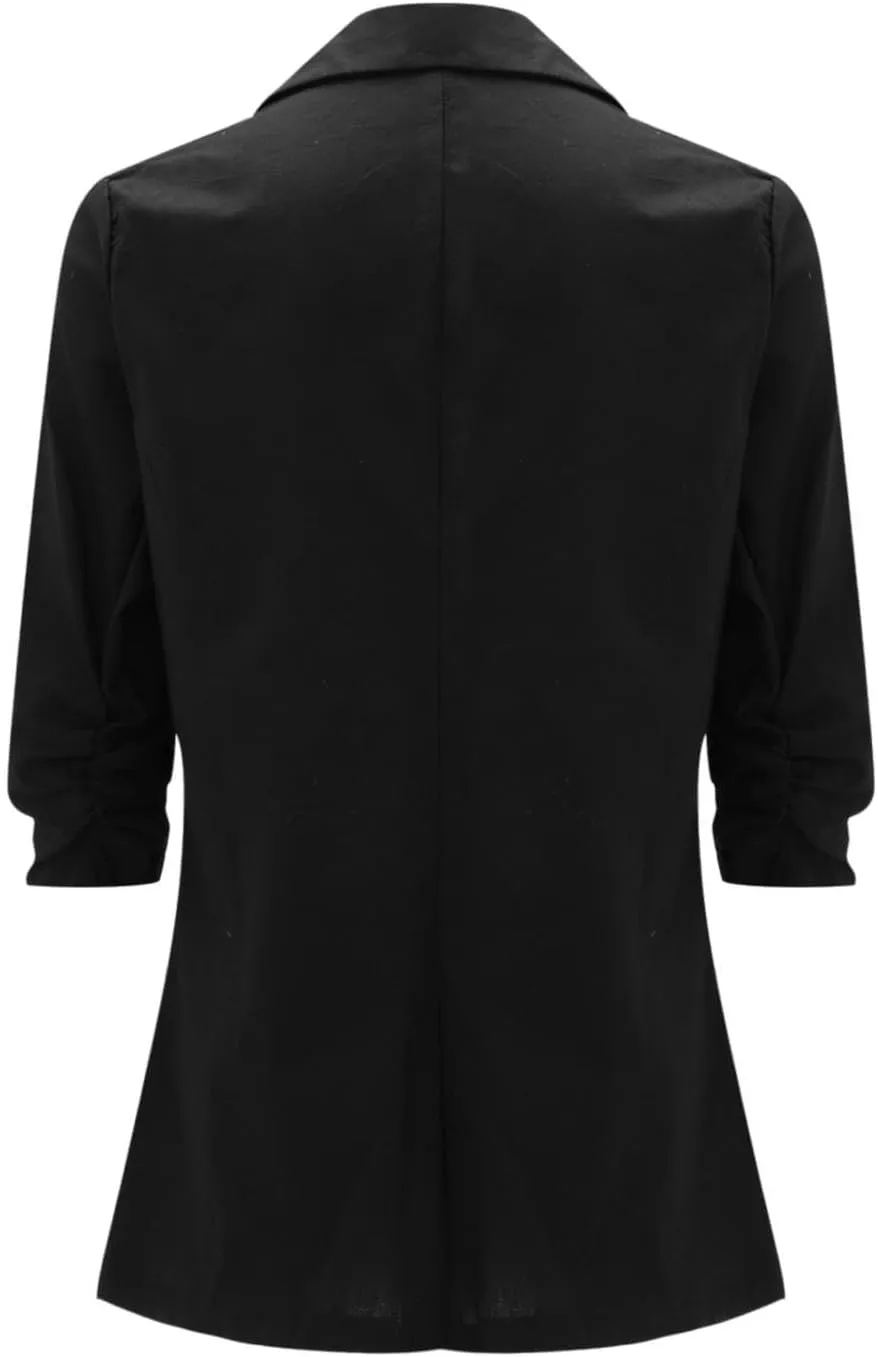 Linen Blazer Women Summer Lightweight Button 3/4 Sleeve Blazers for Women Business Casual Suit Jacket with Pockets