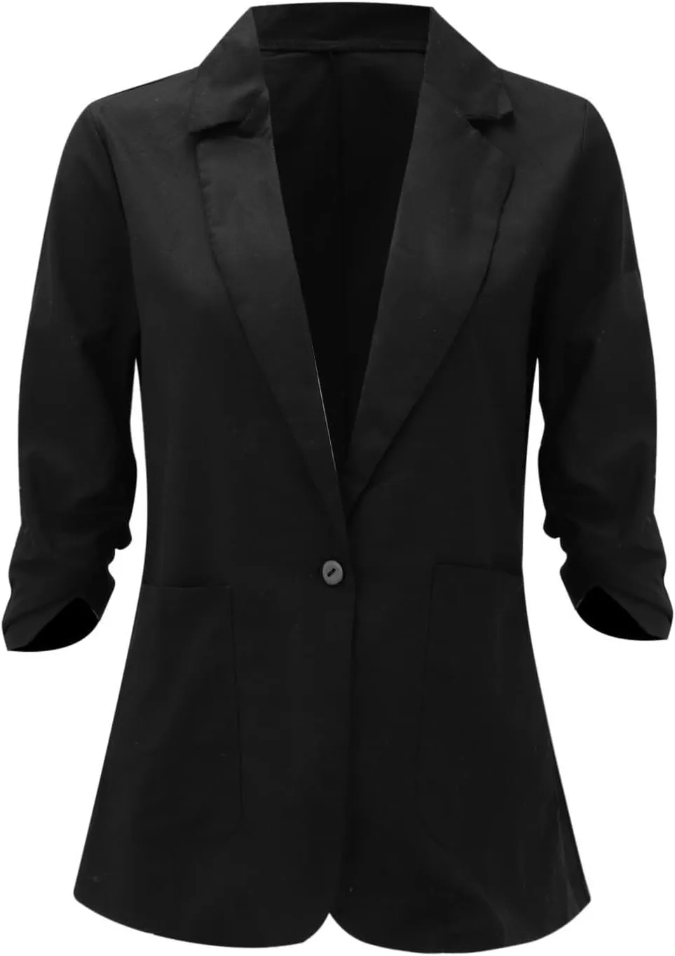 Linen Blazer Women Summer Lightweight Button 3/4 Sleeve Blazers for Women Business Casual Suit Jacket with Pockets