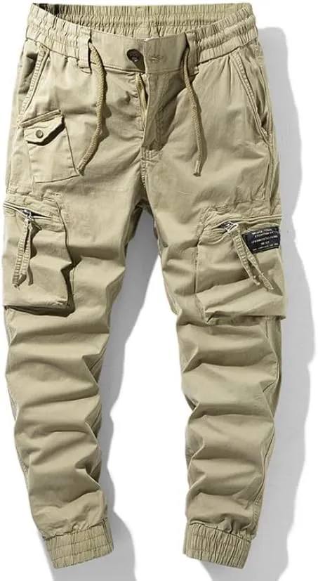 Mens Cargo JoggersSlim Fit Flex Work Pants with Belt Loops Elastic Waist Zipper Pockets Drawstring WaistDynamics LLC