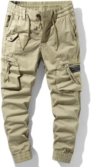 Mens Cargo JoggersSlim Fit Flex Work Pants with Belt Loops Elastic Waist Zipper Pockets Drawstring WaistDynamics LLC