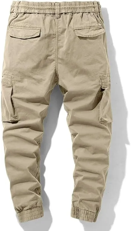 Mens Cargo JoggersSlim Fit Flex Work Pants with Belt Loops Elastic Waist Zipper Pockets Drawstring WaistDynamics LLC