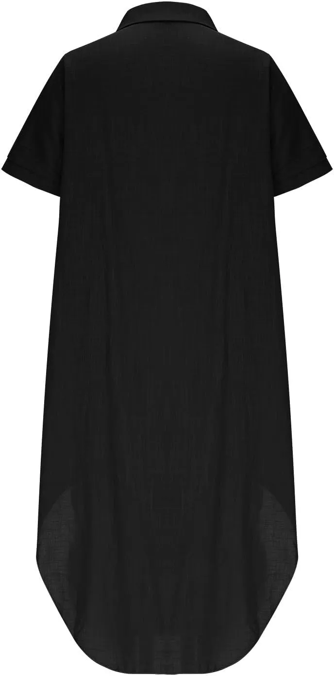 Midi Dresses for Women 2025 Vacation Button Short Sleeve Shirt Dress Casual Loose Flowy Long Linen Dress Sundress