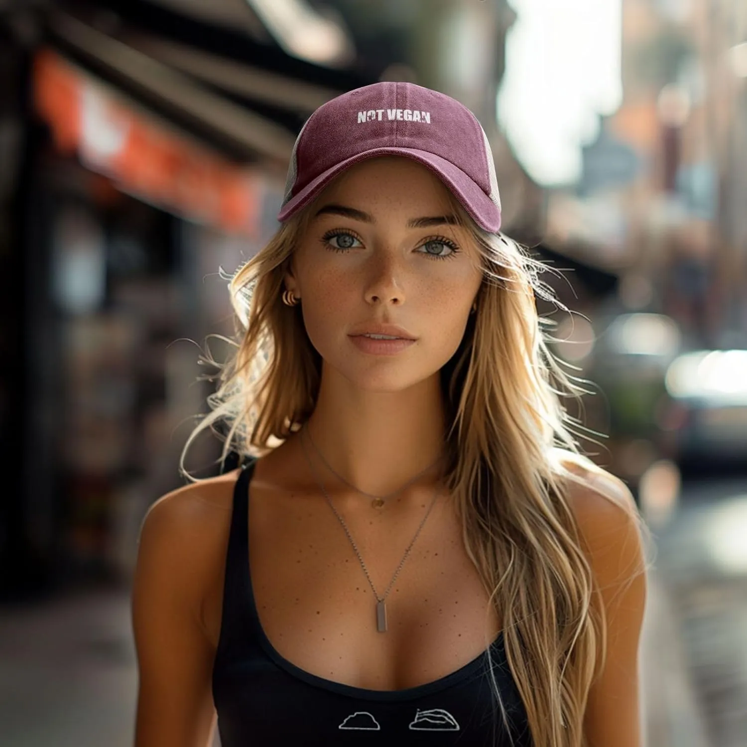 Not Vegan Hat Vintage Mesh Baseball Cap Retro Denim Trucker Dad Hat