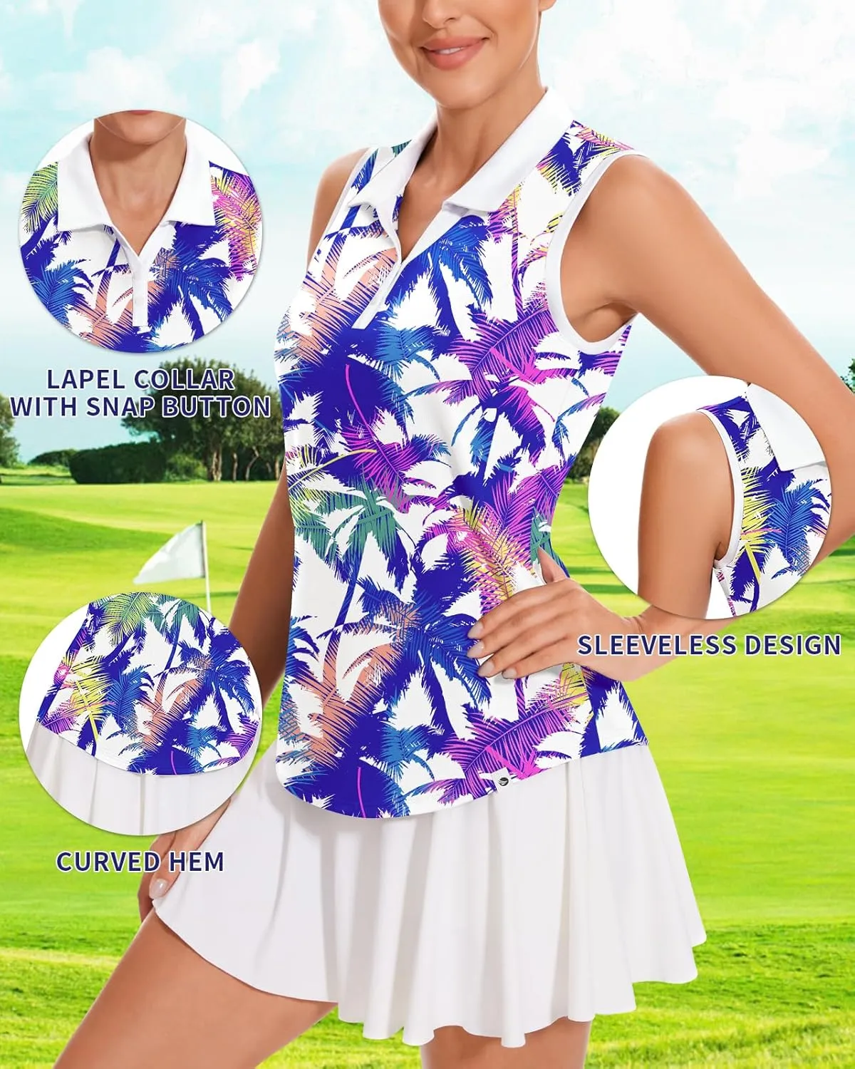 Soneven Women's Sleeveless Golf Shirts V Neck Button Golf Tank Tops Quick Dry Tennis Tops Pickleball Shirts