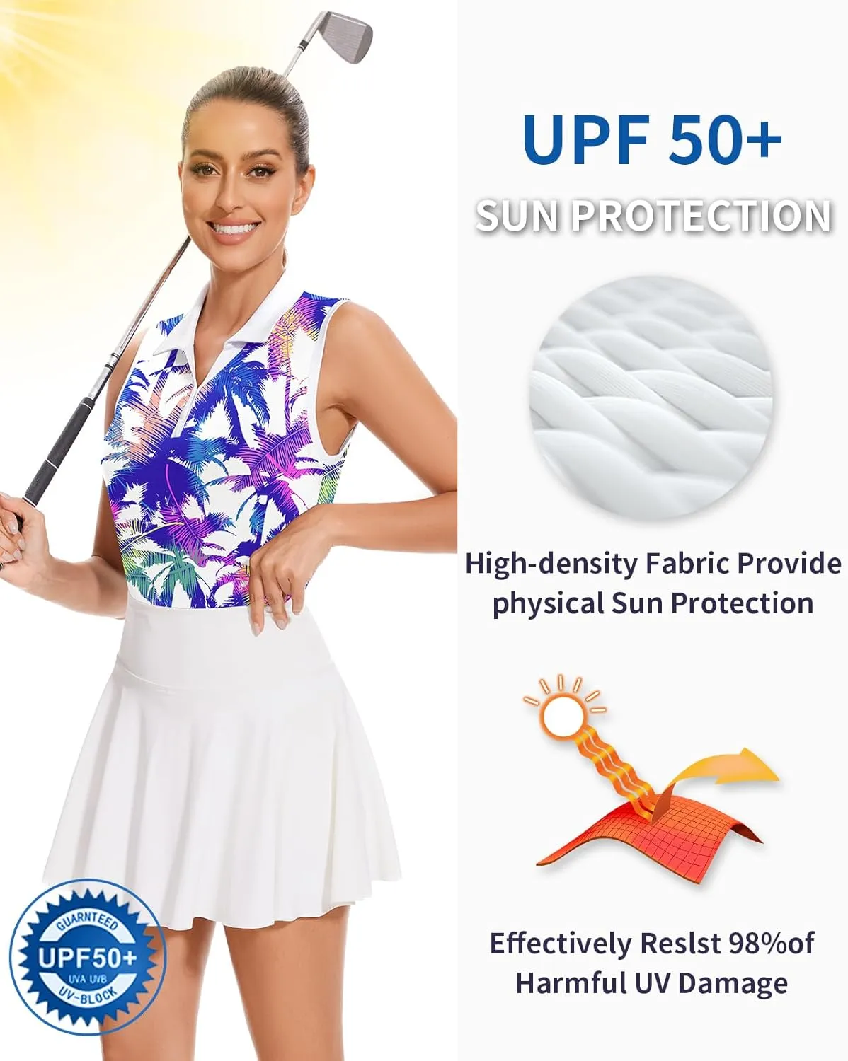 Soneven Women's Sleeveless Golf Shirts V Neck Button Golf Tank Tops Quick Dry Tennis Tops Pickleball Shirts
