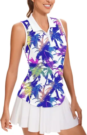 Soneven Women's Sleeveless Golf Shirts V Neck Button Golf Tank Tops Quick Dry Tennis Tops Pickleball Shirts