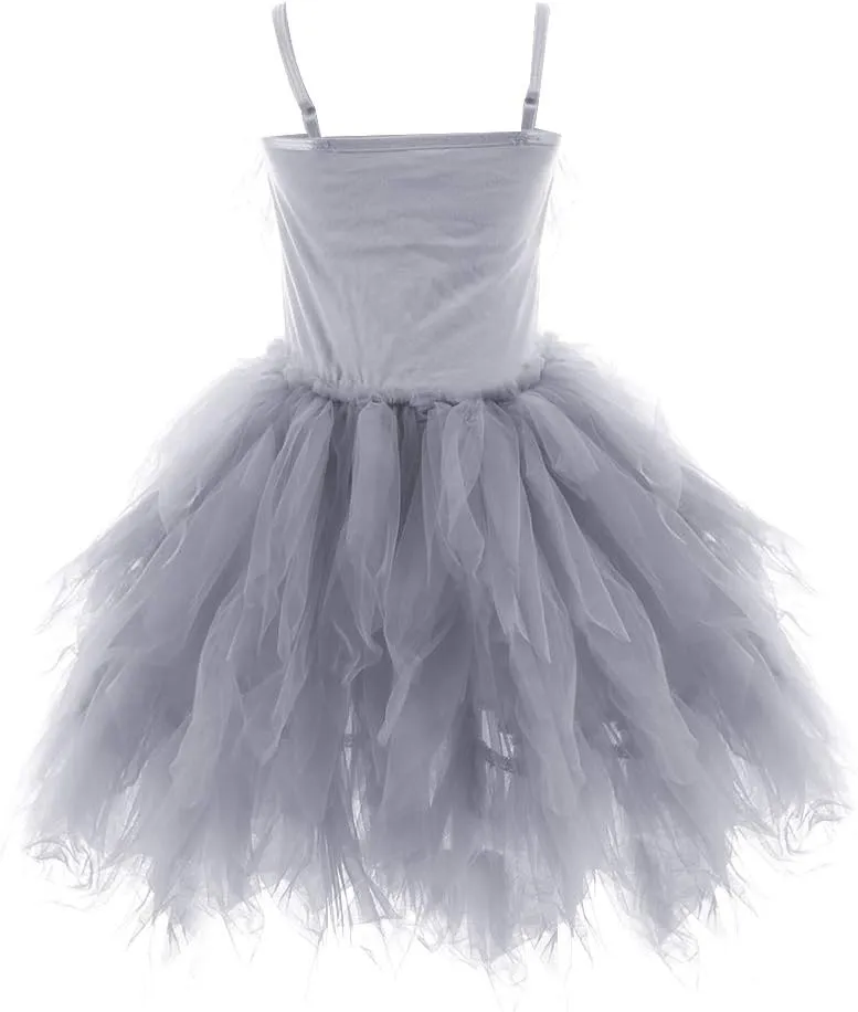 Swan Princess Feather Fringes Tiered Tutu Tulle Flower Girls Dress Wedding Ballerina Dance Pageant Birthday Party Prom Gown