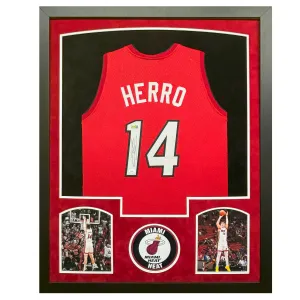 Tyler Herro Signed Miami Red Custom Suede Matte Framed Basketball Jersey (JSA)