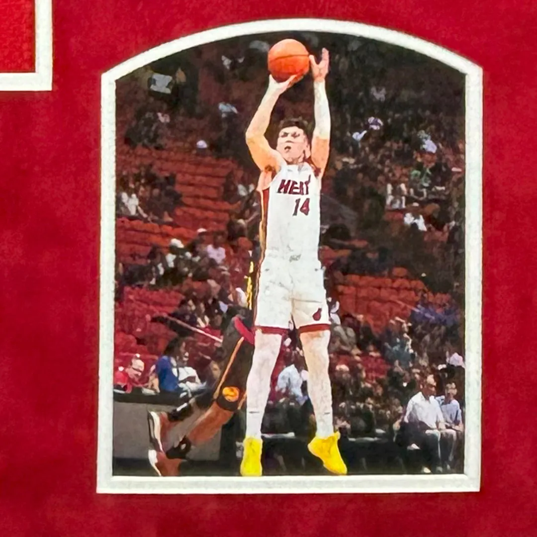 Tyler Herro Signed Miami Red Custom Suede Matte Framed Basketball Jersey (JSA)