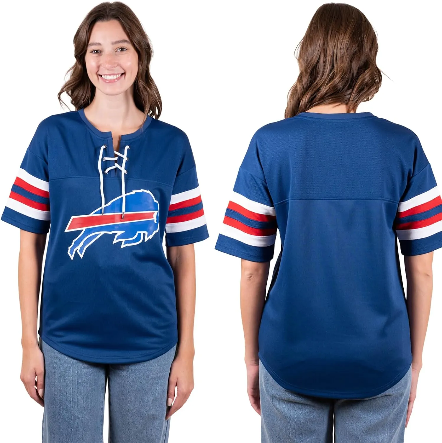 Ultra Game Women's NFL Lace Up Tee Shirt Penalty Box
