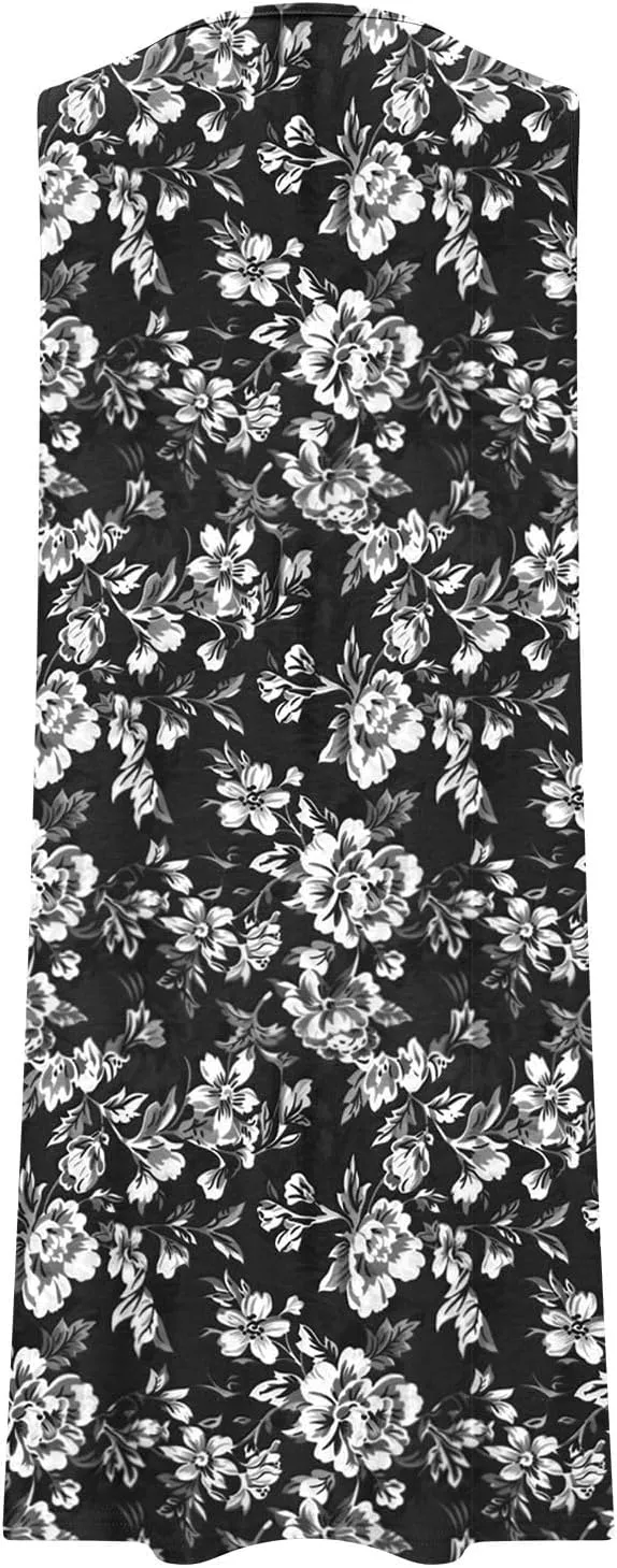 Vacation Dresses for Women 2025 Casual Loose Crewneck Sleeveless Sun Dress Floral Boho Summer Dress with Pockets