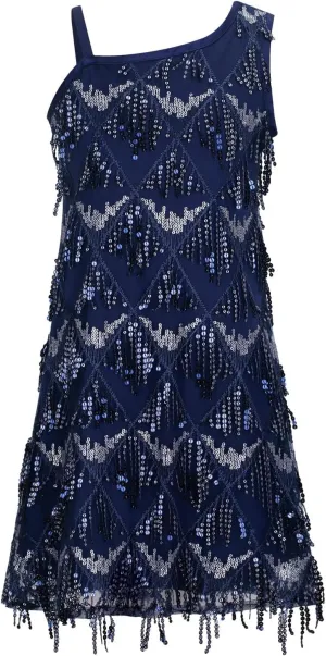 WELAKEN Girls Sleeveless Sequin Fringe Dress with Side Zipper  Sparkly Party Dancewear for Kids