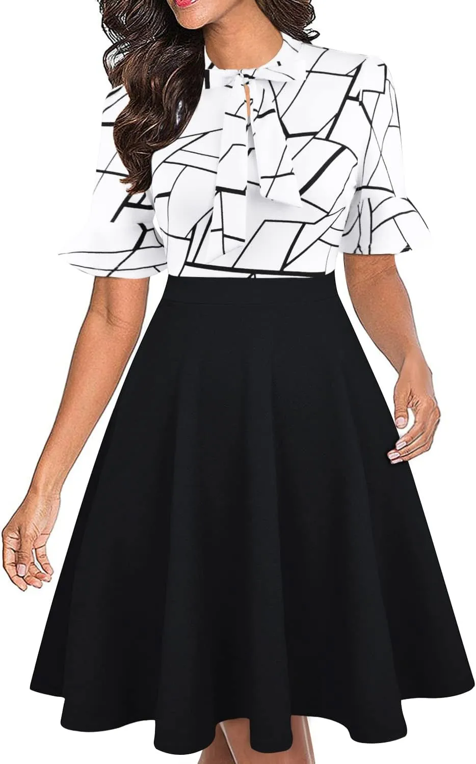 Women Summer Floral Ruffle Sleeve Wear to Work Church Wedding Guest Party Dresses