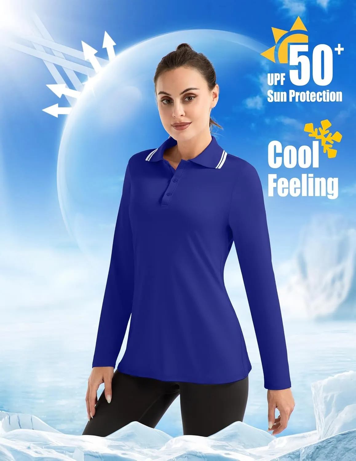Women's Golf Polo Shirts Long Sleeve Workout Tops UPF 50  Sun Protection Quick Dry Lightweight Active Tennis Shirts