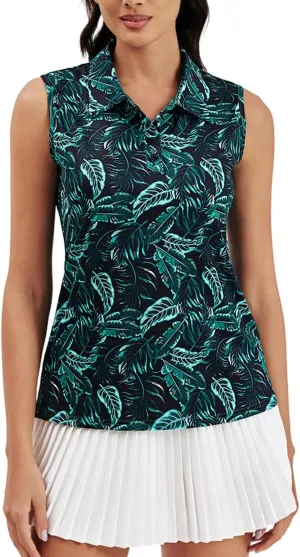 Womens Golf Polo Shirts Sleeveless Tennis Button Down Moisture Wicking Workout Tops