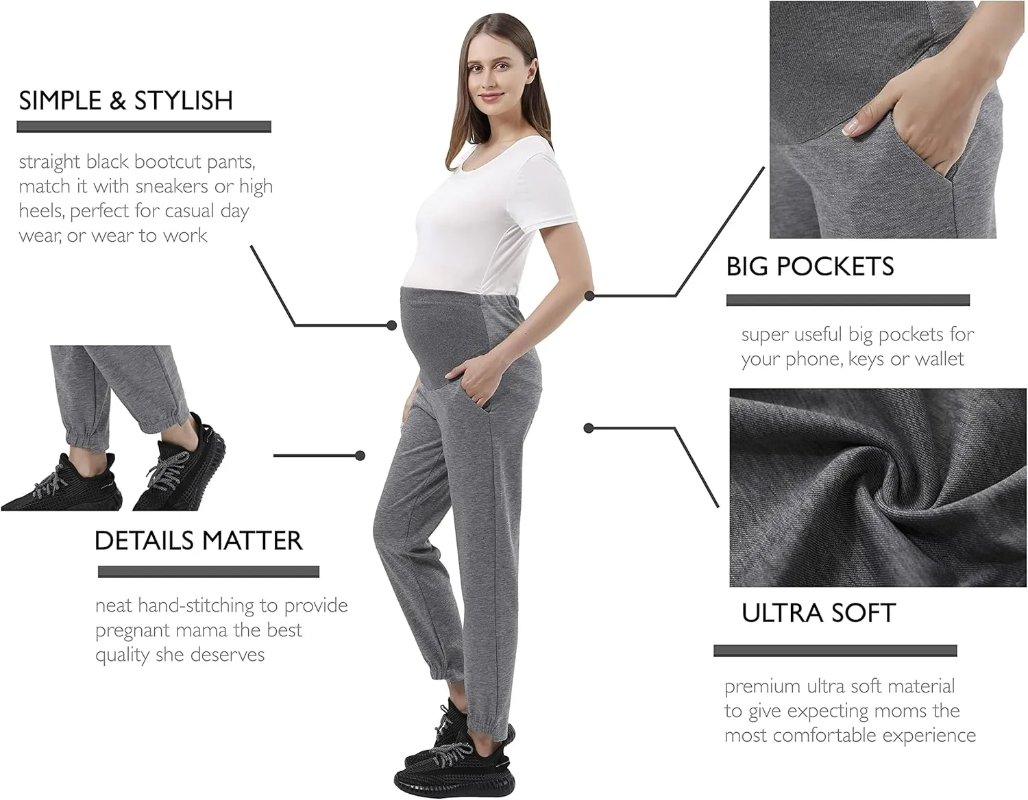Women's Maternity Joggers Pregnant Sweatpants Pants Casual Lounge Over Belly Gym
