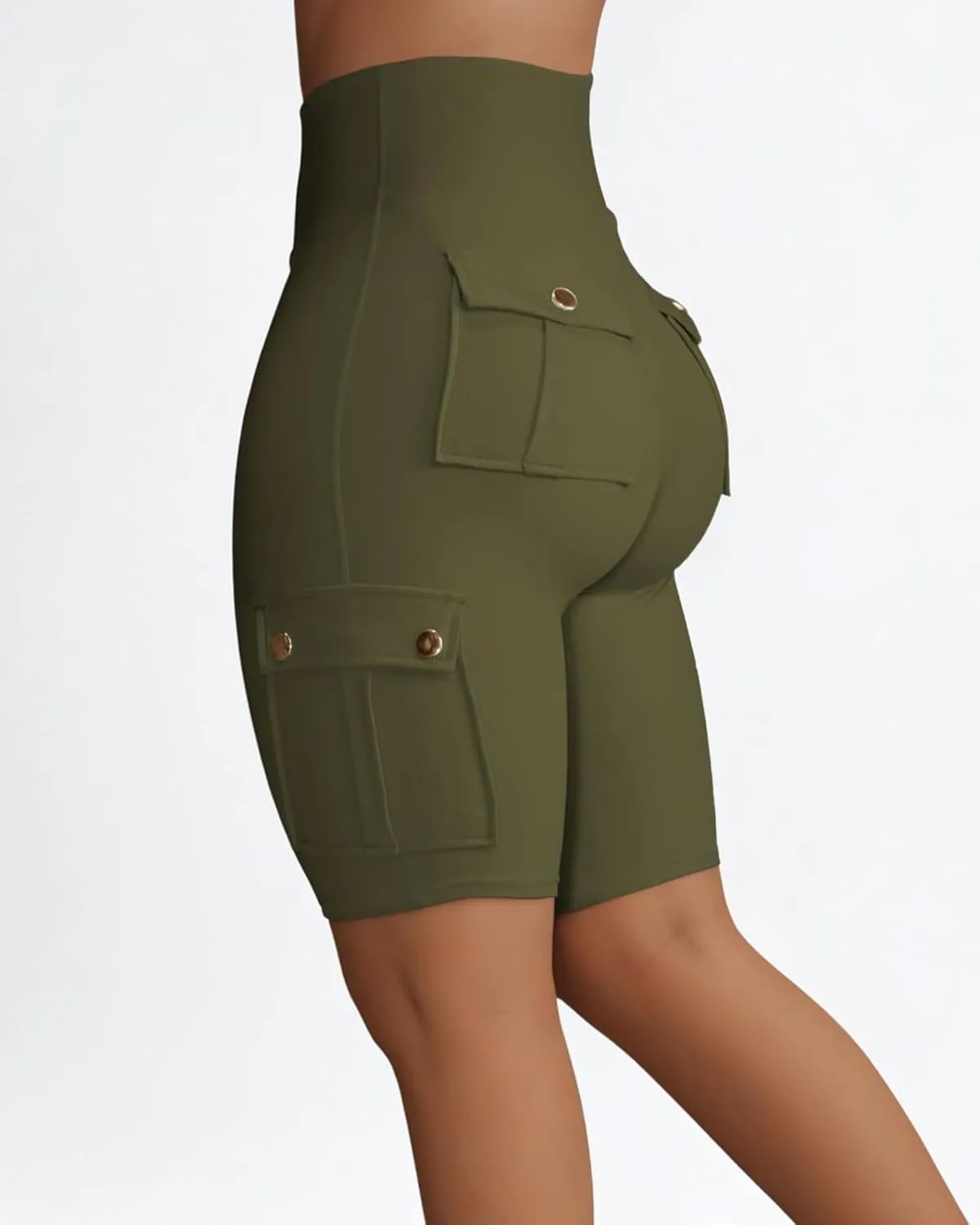 Womens Workout Shorts with Cargo Pockets High Waisted Scrunch Butt Gym Biker Booty Shorts